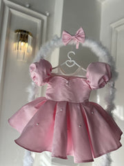 Prenses Kalp Yaka Toz Pembe Bebek Abiyesi