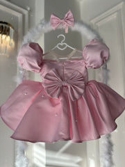 Prenses Kalp Yaka Toz Pembe Bebek Abiyesi