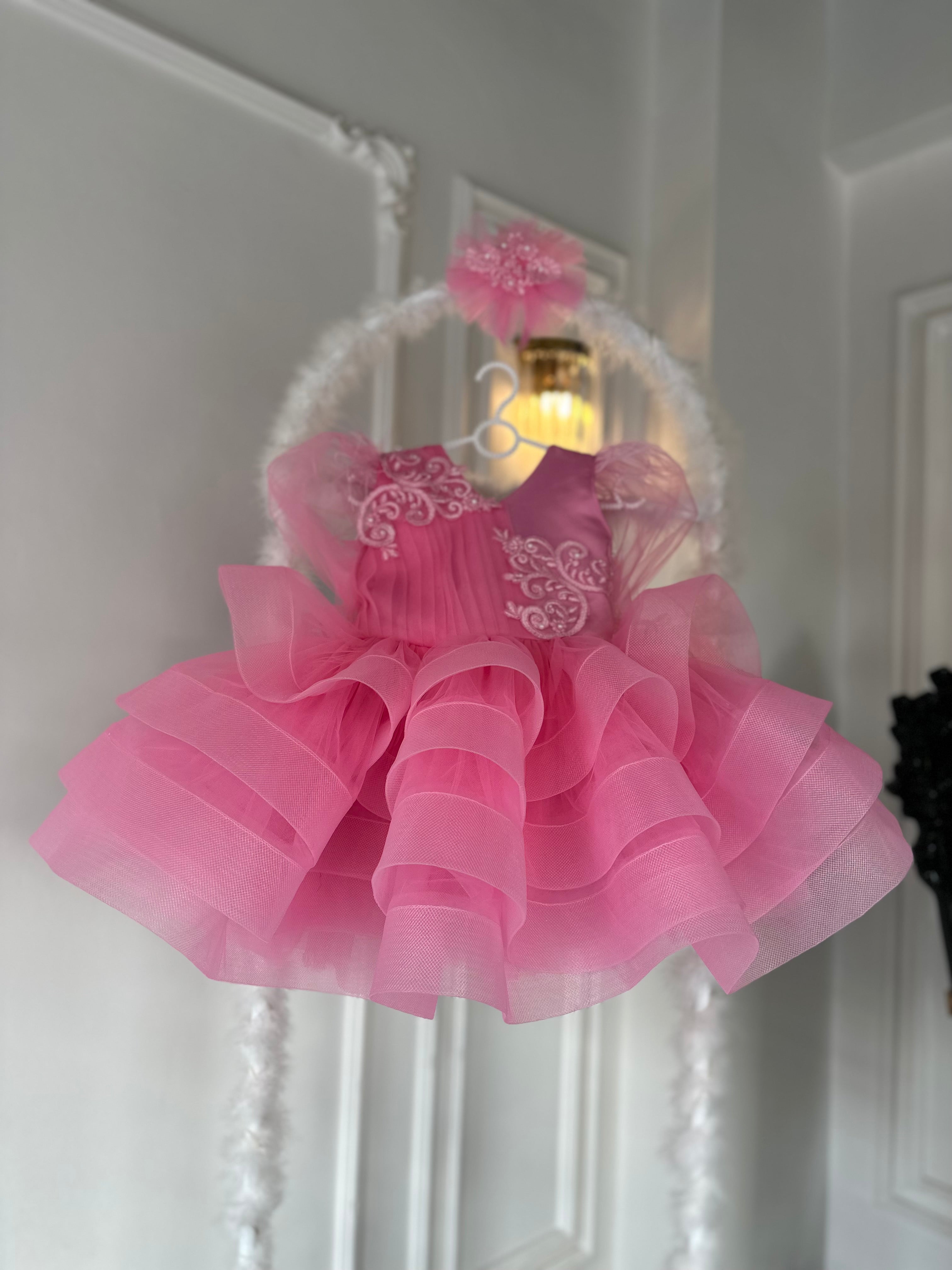 Prenses Dantel Detay Pembe Bebek Abiyesi