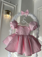 Prenses Kalp Yaka Toz Pembe Bebek Abiyesi