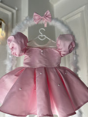 Prenses Kalp Yaka Toz Pembe Bebek Abiyesi