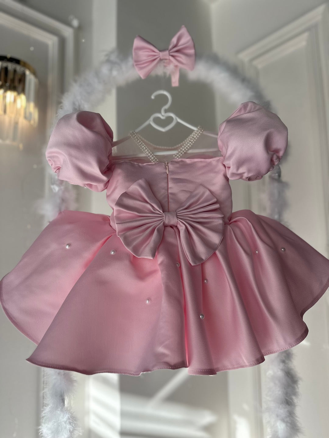 Prenses Kalp Yaka Toz Pembe Bebek Abiyesi