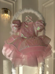 Prenses Payet Balon Kol Toz Pembe Bebek Abiyesi