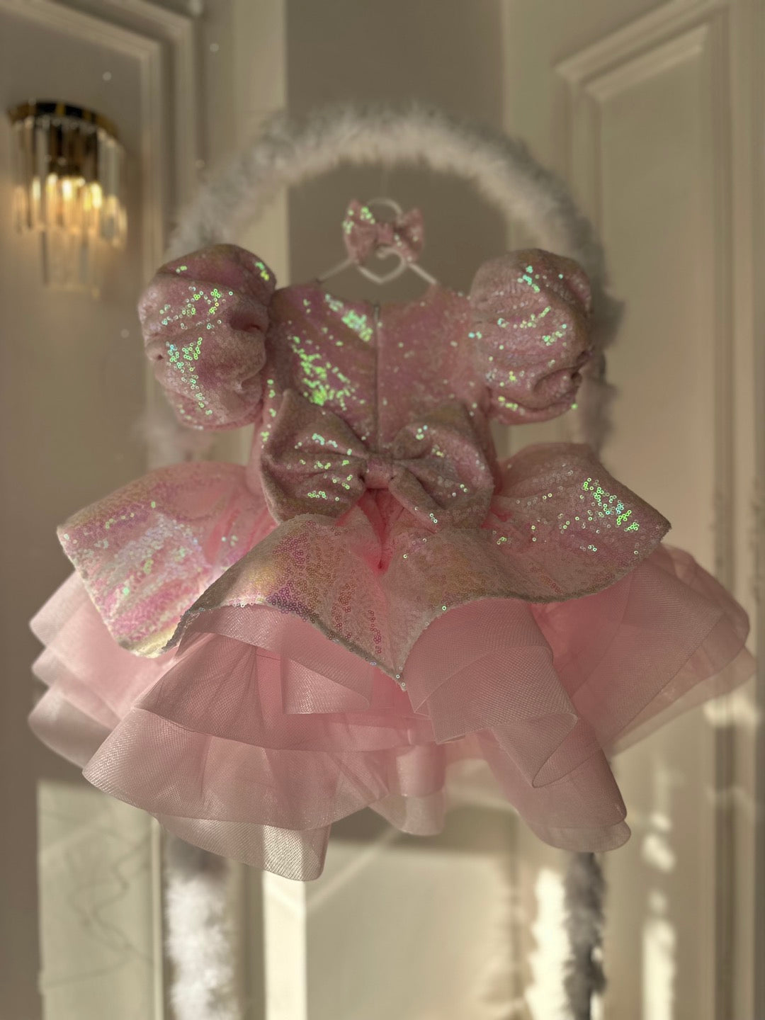 Prenses Payet Balon Kol Toz Pembe Bebek Abiyesi