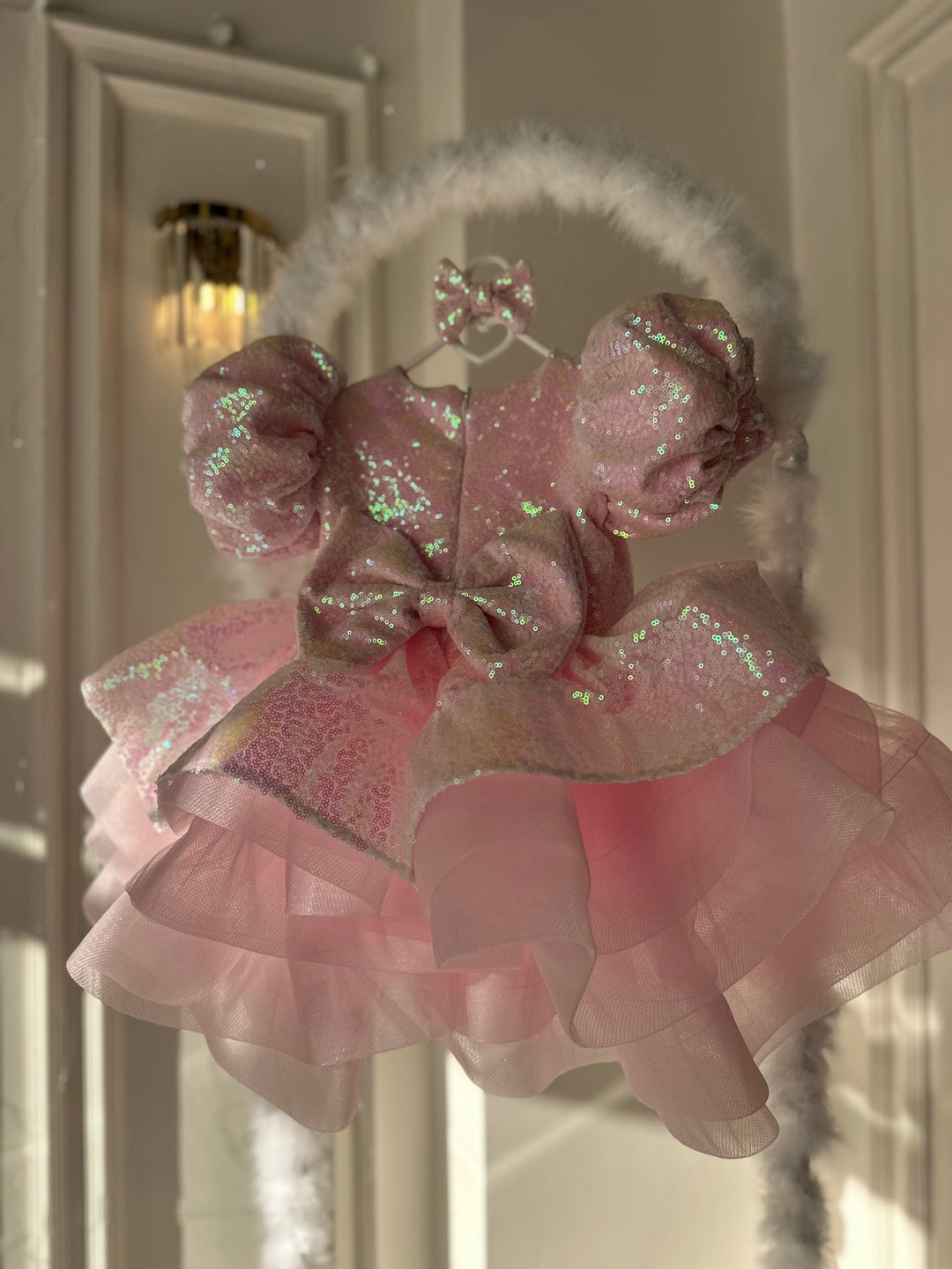 Prenses Payet Balon Kol Toz Pembe Bebek Abiyesi