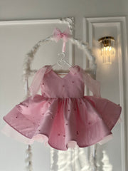 Prenses İnci Kolsuz Toz Pembe Bebek Abiyesi