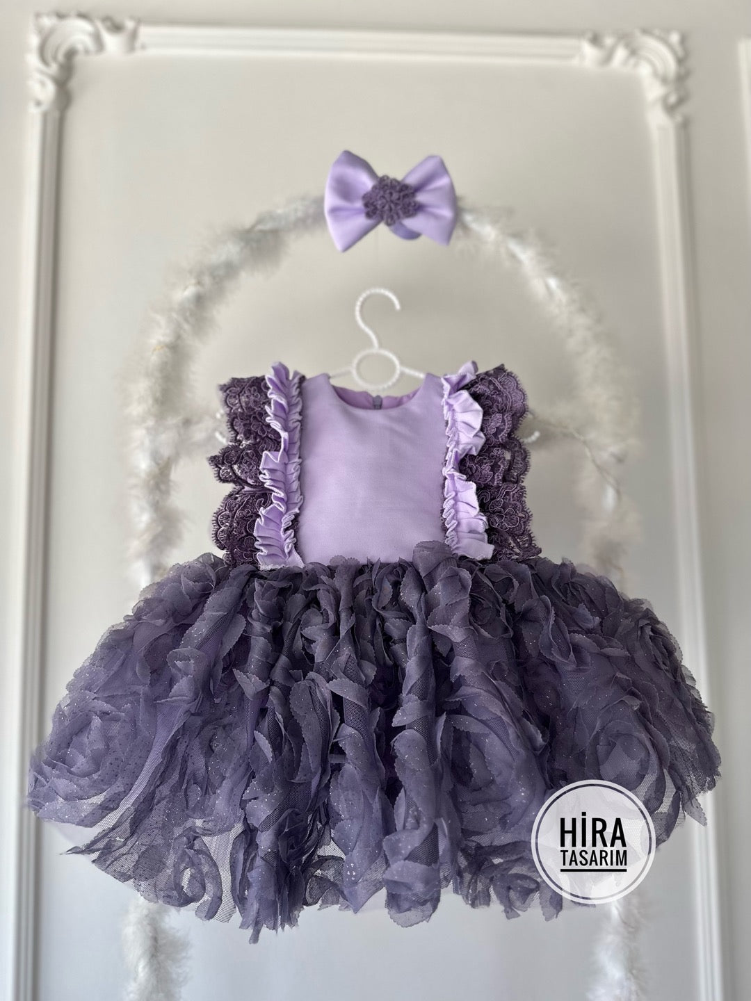 Fırfır Dantel Lila Güllü Bebek Abiyesi