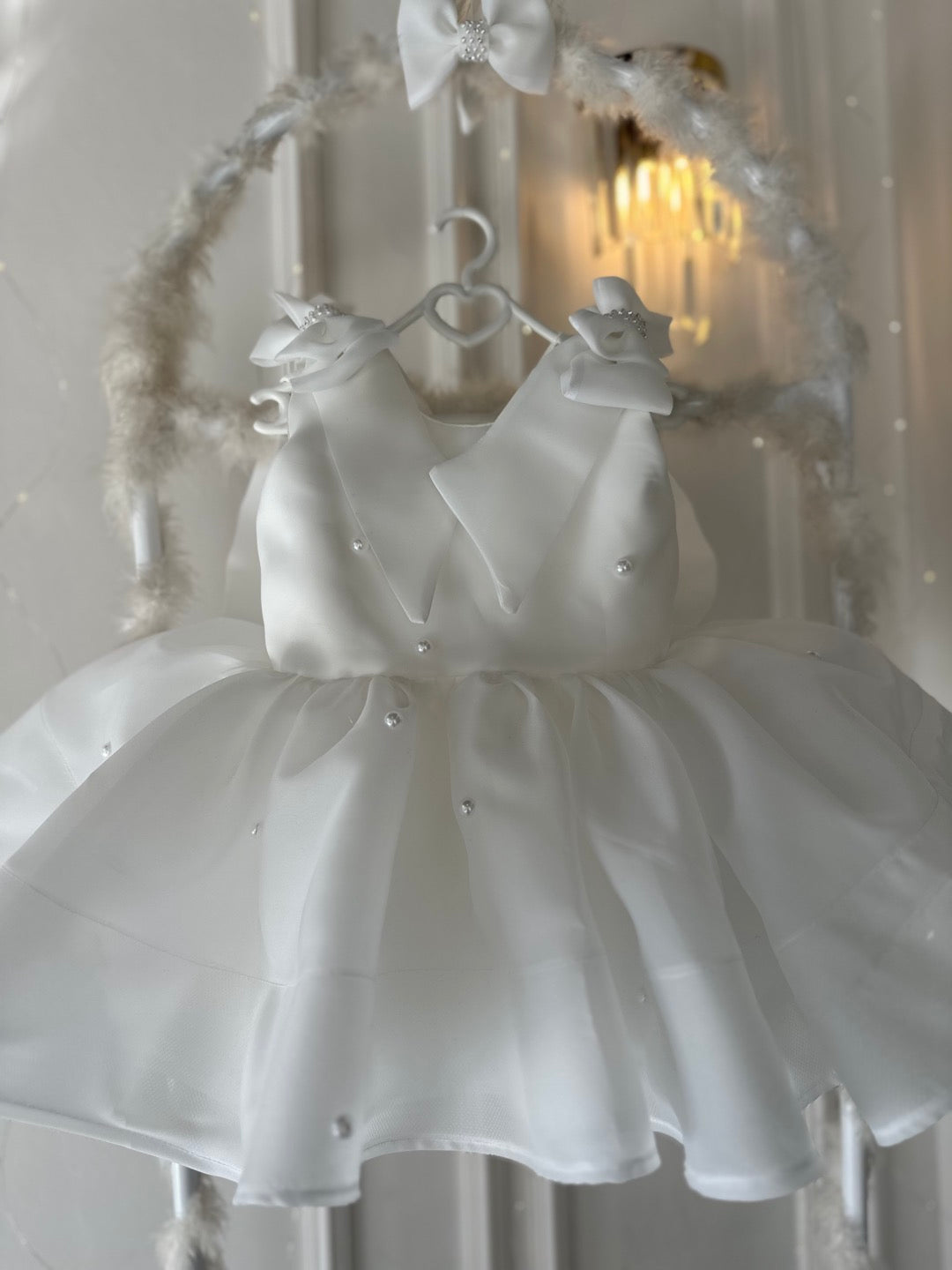 Prenses Karolin İnci Beyaz Bebek Abiyesi