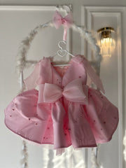 Prenses İnci Kolsuz Toz Pembe Bebek Abiyesi