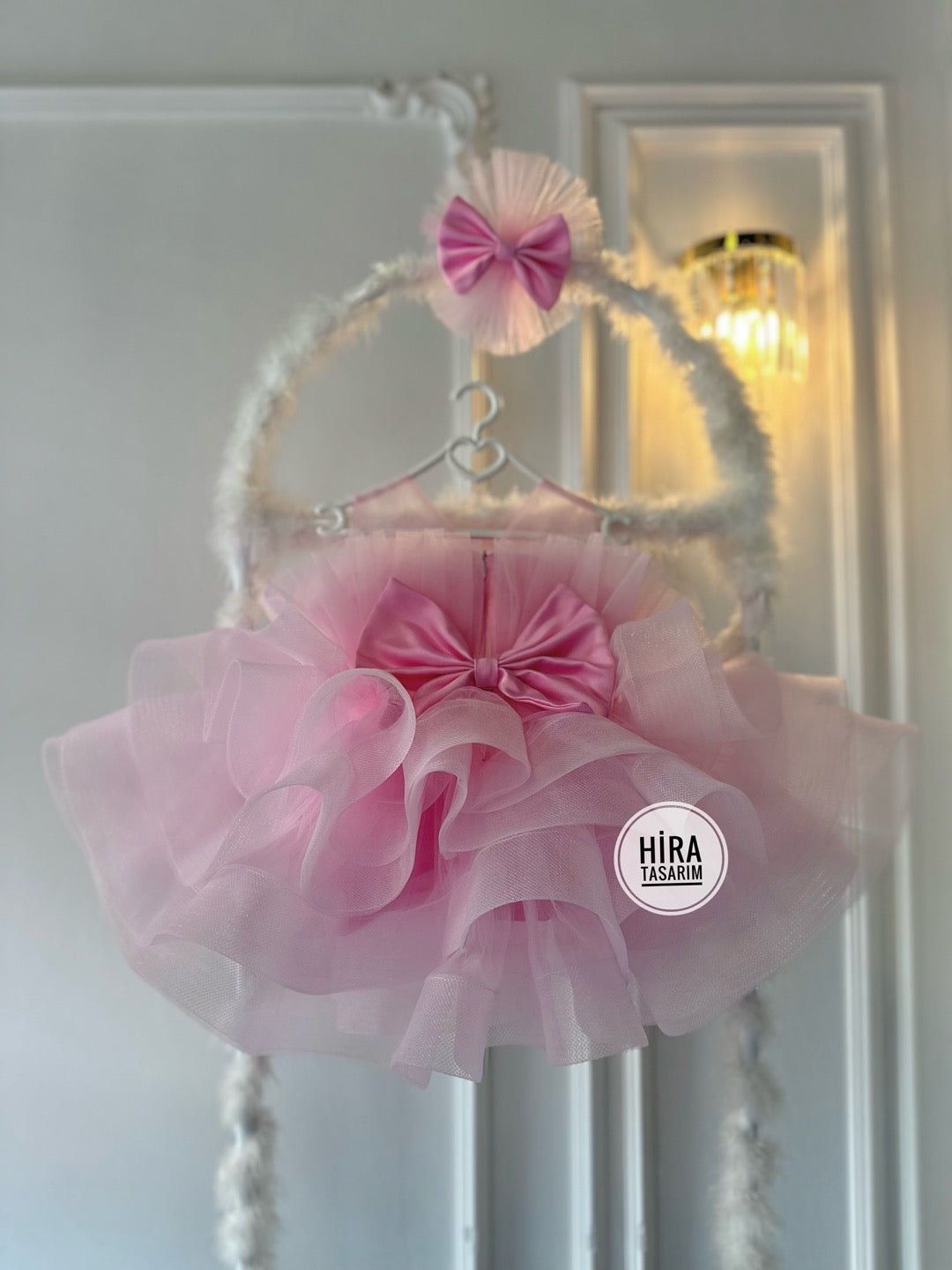 Prenses Tüy Detay Açık Pembe Bebek Abiyesi